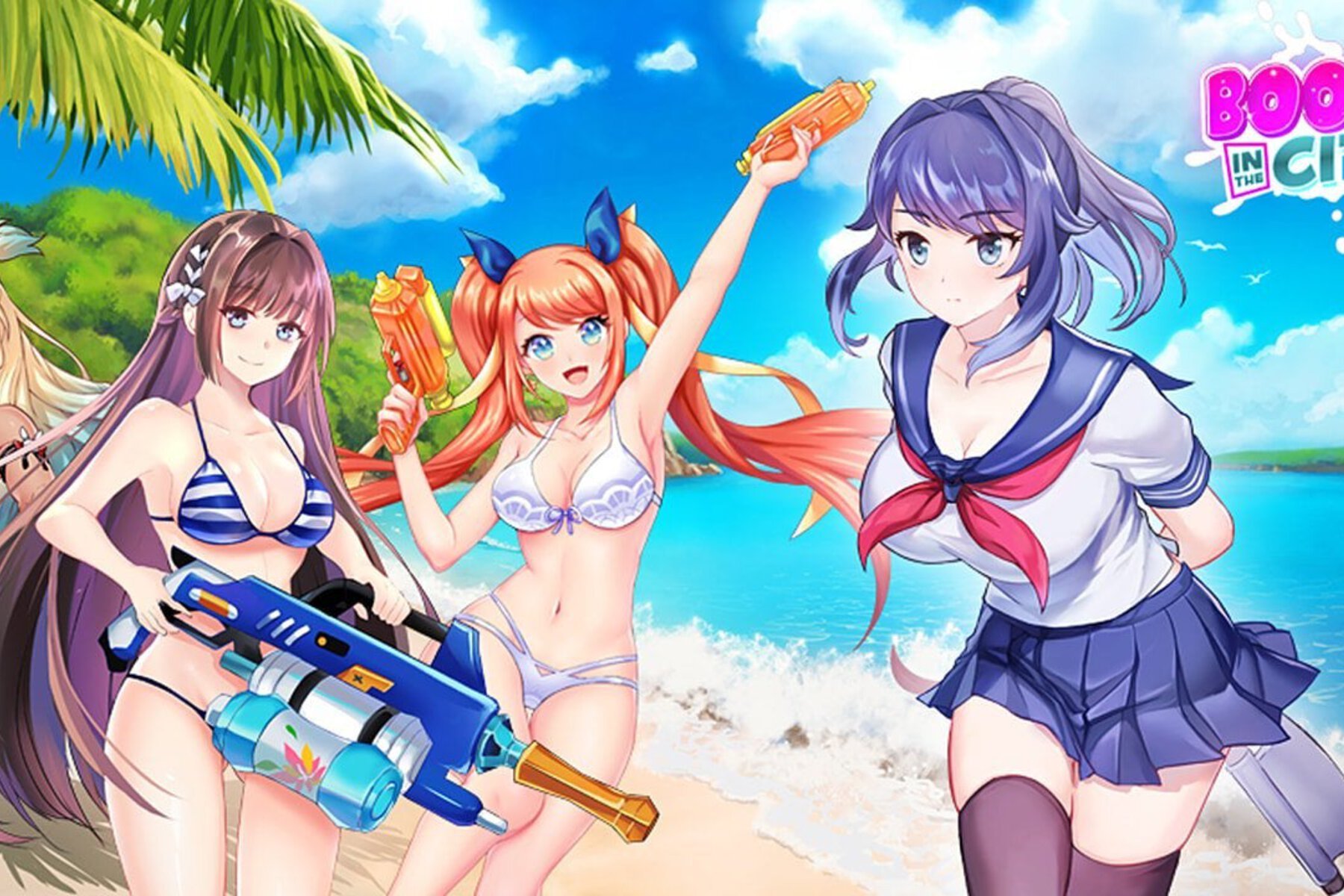 artwork of girls from Boobs in the City holding water guns